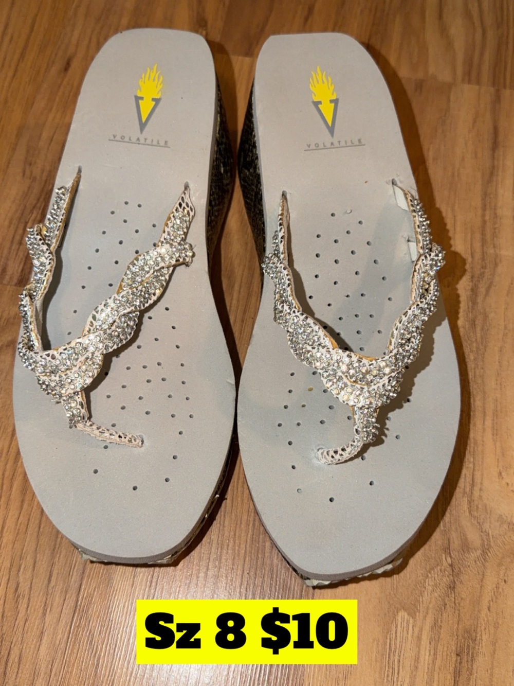 Volatile Silver Rhinestone Wedge Sandals